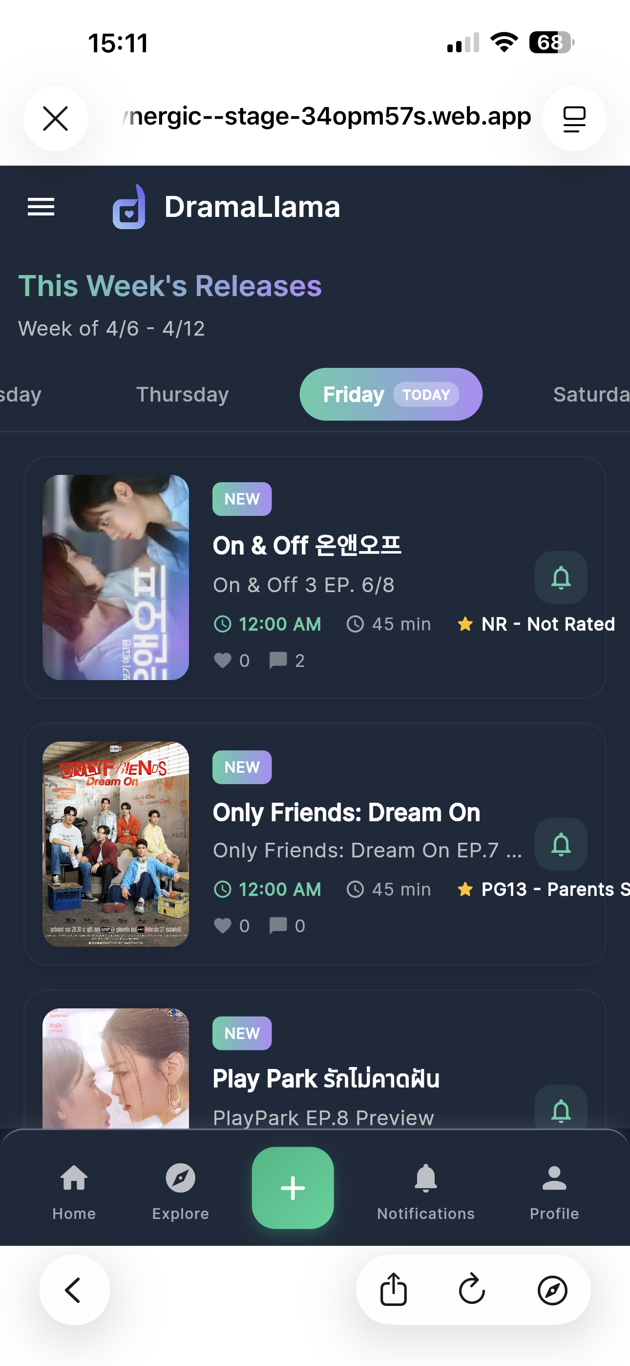 DramaLlama weekly calendar showing upcoming episodes
